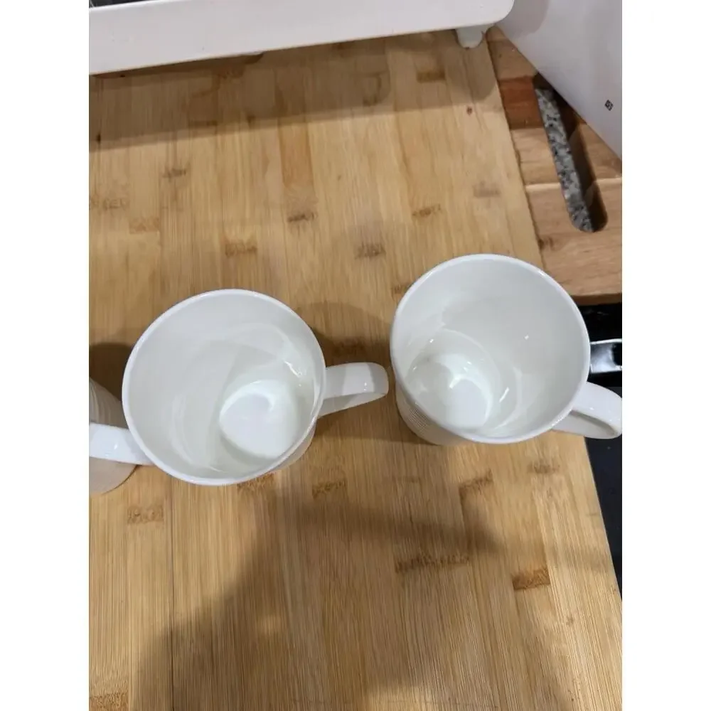 Set Of 4 Mikasa Swirl White Bone China Coffee Cup 4.5" Tall Mug Ribbed * - Picture 4 of 10